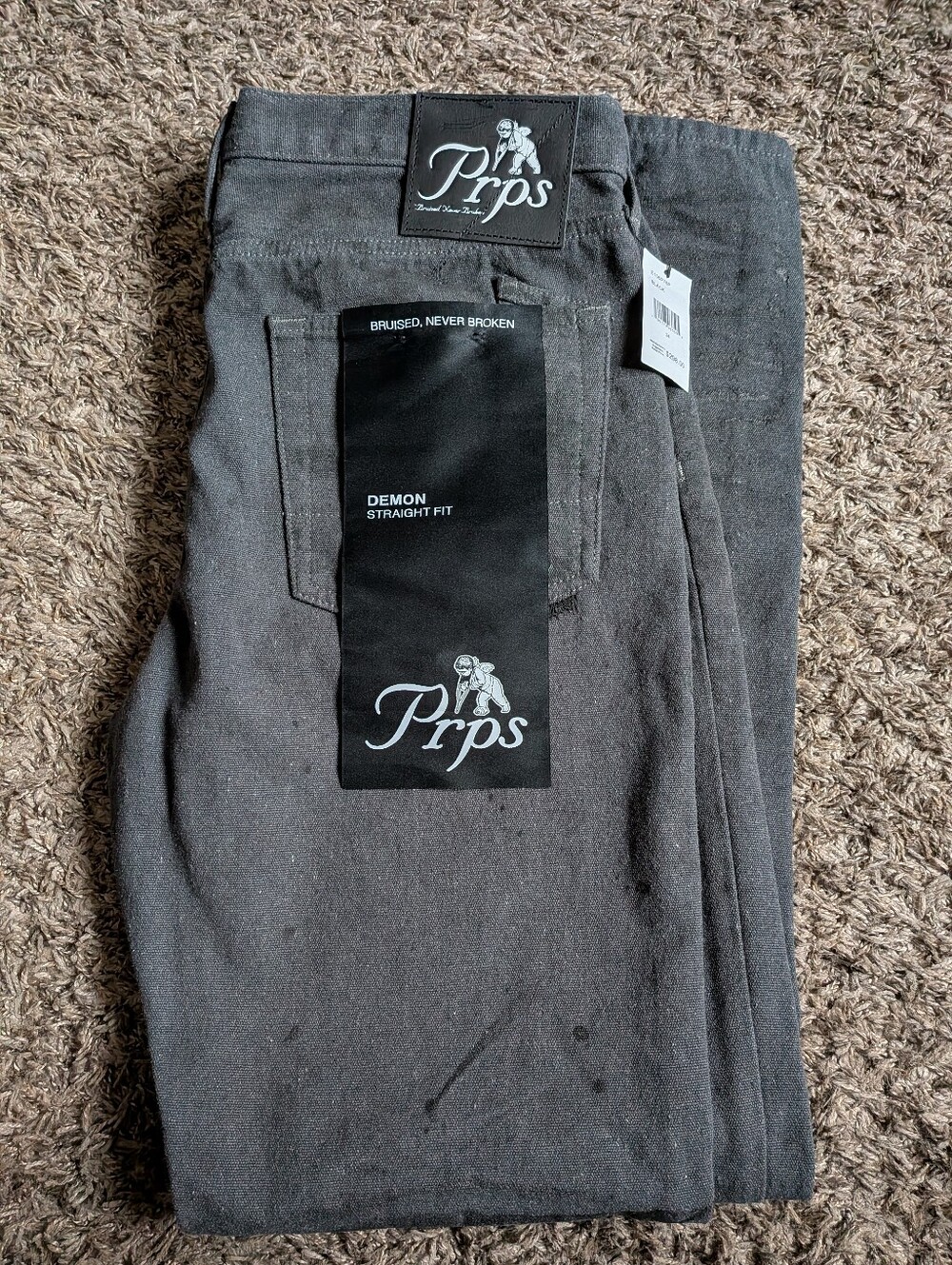 NWT PRPS Black Demon Straight Fit Cotton Coated Button Fly Jeans 34x34